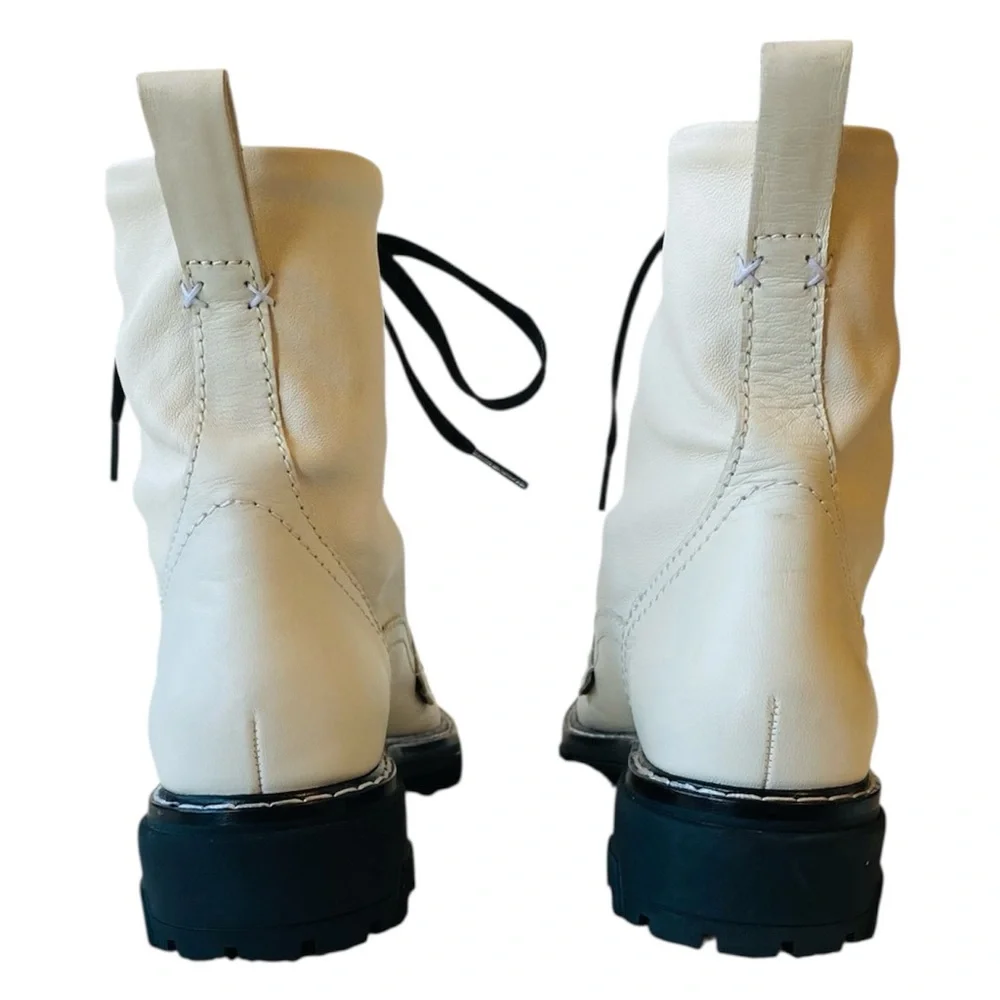 Rag & Bone Shiloh Combat Boots White Leather Black Lug Sole Women’s 39 (8.5–9) - Picture 3 of 14
